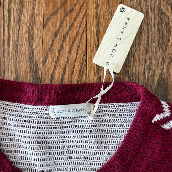Jon & Anna Women’s Sweater Poncho Jon & Anna Red and White with Fringe O/S NWT - Picture 4 of 9